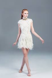 White Feather Couture High Collar Knee Length Bridal Wedding Etsy In 2021 Knee Length Wedding Dress Wedding Dress With Feathers Dresses