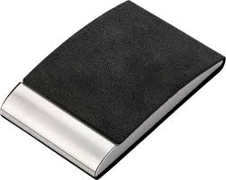 Just insert the card into the card slot, which is easy to use and easy to store when not in use.3. Pu And Stainless Steel Business Card Holder Impression