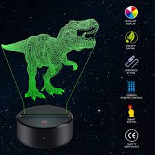 Dinosaur Night Light For Kids 3d Dinosaur Lamp 16 Colors Optical Illusion Touch Remote Control