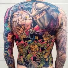 This Detailed Teenage Mutant Ninja Turtles Back Tattoo Is Amazing Ninja Turtle Tattoos Turtle Tattoo Designs Turtle Tattoo