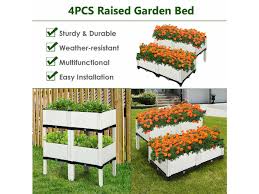 Hook this elevated planter to a timer and have a hands off way to grow greens or flowers. Costway Set Of 4 Raised Garden Bed Elevated Flower Vegetable Herb Grow Planter Box White Stacksocial