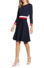 Free Shipping And Returns On Tommy Hilfiger Fit Flare Sweater Dress At Nordstrom Com Bold Strip Tommy Hilfiger Dress Fashion Clothes Women Nordstrom Dresses