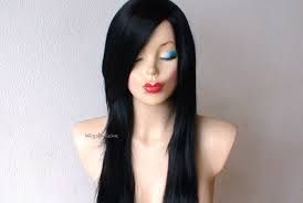 A side part weave adds glamour to dark, sultry black hair. Black Wig 28 Straight Layered Hair Side Bangs Wig Heat Etsy