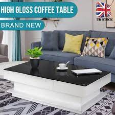 Black Glass Coffee Table White High Gloss Mdf With 2 Storage Drawers Living Room 149 99 Coffee Table White White Living Room Tables Black Living Room Table