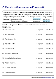 Each worksheet provides explanations, examples, and practice manipulating both subject and predicate. Complete Sentence Vs Fragment Worksheet