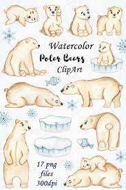 Watercolor Polar Bears Clipart By Passionpngcreation On Creativemarket Bear Clipart Polar Bear Bear