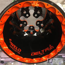 Black And Orange Rims Prismatic Powders Powder Coated Orange And Black 16 Inch Two Tone Weld Racing Wheels In 2020 Powder Coating Powder Coating Rims Rims For Cars