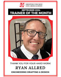 🎉🎉 Congratulations to NCCA's Engineering Drafting and Design Trainer, Mr. Ryan  Allred He has been selected as one of NCCA's September Trainer of the  Month! ❤️ #nccaway #myncca 🖤