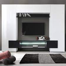 Meuble tv 128cm bois chêne massif naturel laqué noir 1 porte 1 tiroir 1 niche style contemporain malmoe 515 00 robin des bois table ronde extensible 6 à 8 couverts noire ariane 1129 00 15. Meuble Mural Tv Blanc Et Noir Laque Sofamobili