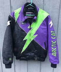 Vintage 90's arctic cat snowmobile 2 in 1 interchange liner jacket coat mens size xl embroidered satin nylon heavy warm purple green black. Arctic Cat Snowmobile Jacket Liner