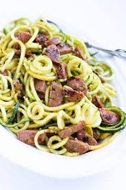 Pesto Zucchini Noodles Recipe With Chicken Sausage Recipe Pesto Pasta Recipes Pesto Zucchini Noodles Zucchini Noodle Recipes