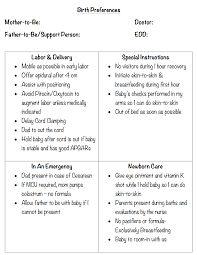 Printable Checklist Birth Plans For First Time Moms Example Of Birth Preferences Plan Birth Plan Checklist Birth Plan Template Hospital Birth Plan