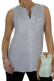 Ladies Sleeveless Open Neck Shirt Tunic Top