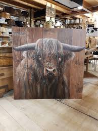 schotse hooglander reproductie met neusring bij k h decoraties geffen herten schilderijen dierlijke schilderijen hout schilderijen