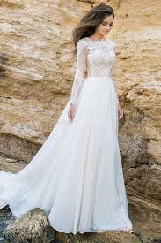White Wedding Dresses Long Wedding Dresses Elegant Lace Chiffon Aline Simple Long Sl Long Sleeve Bridal Gown Lace Applique Wedding Dress Long Wedding Dresses