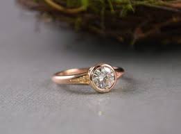 Low Profile Bezel Set Moissanite Peapod Engagement Ring In Etsy Engagement Rings Forever One Moissanite Rose Gold
