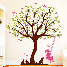 Wandtattoo wandaufkleber wandsticker mädchen prinzessin baum eule baby xxl w1464. Baum Mit Madchen Auf Schaukel 3farbig Wandtattoo