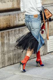 Red Black And Brown Outfits September 27 2016 Tags Black Brown Red White Paris Blue Denim Junya Watanabe Women High Heels Bags Skirts Socks Tulle Fashion Denim Fashion Style
