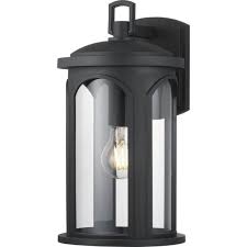 Progress Lighting Faywood 1 Light 14 In Matte Black Outdoor Wall Lantern With Clear Glass P560243 031 The Home Depot In 2020 Outdoor Wall Lantern Wall Lantern Progress Lighting