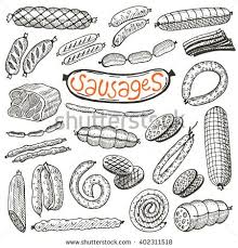 Sausages Set Hand Drawn Vector Illustrations Freehand Food Icons For Restaurant Menu Or Hand Drawn Vector Illustrations Vector Illustration Hand Drawn Vector