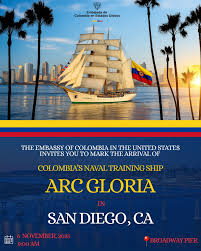 🇨🇴🛳️ The ARC Gloria arrives in San Diego, CA! @armadacolombia training  ship, the ARC Gloria, will dock at Broadway Pier. Join the arrival ceremony  on Thursday, 6 November, at 9:00am, as Gloria