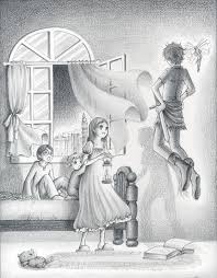 Peter Pan Wendy John Michael And Tinkerbell Drawings Deep Art Peter Pan