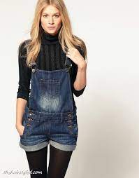 Overalls In Winter Denim Fashion Overall Shorts Outfit With Tights