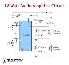 There are following 3 types of best and easy audio amplifier circuit diagram using transistors and mosfet. 12 Watt Audio Amplifier Circuit Using Tda2616 Power Amplifier