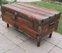 Industrial french vintage army rustic trunk chest coffee table blanket box tvst. Antique Steamer Trunk Into Coffee Table Should The Interior Be Lined Hometalk