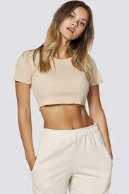 Hollow out ring white bralette crop top. Geripptes Crop T Shirt In Beige Crop Tops Freshlions