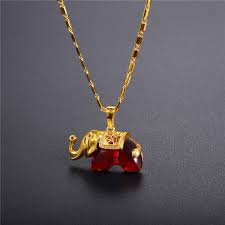 Beautiful Elephant Gold Necklace Red Ruby Stone Animal Jewelry Necklace Gold Pendants For Men Pendant