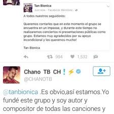 letra de la melodía de dios verso 1 todas las mañanas del mundo y esta angustia barata el reloj amenaza y retrasa y la falta que hacés en la casa cada cosa que no decís porque te está. Chano No Sabia De La Separacion De Tan Bionica