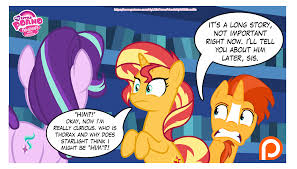 2695371 - suggestive, sunset shimmer, starlight glimmer, sunburst, female,  pony, male, unicorn, shipping, straight, glasses, bipedal, show accurate,  patreon, siblings, trio, shocked, show accurate porn, implied sex, explicit  source, brother and sister,
