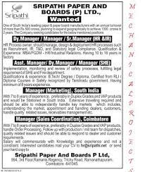 Jobs Various Positions In Sripathi Paper And Boards P Positivity Paper Mechanical Projects