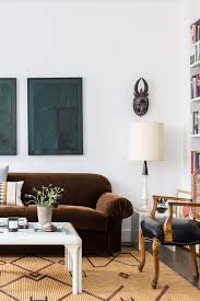 Artful New York City Apartment Tour With Brown Velvet Sofa And Vintage Furniture On Tho Brown Living Room Decor Living Room Decor Inspiration Brown Living Room