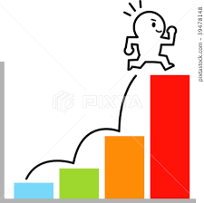 rising bar chart and jumping person stock illustration