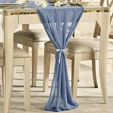 Amazon Com Mixsuperstore Dusty Blue 29x170 Inches Chiffon Table Runner Sheer Wedding Runner Roman In 2020 Long Table Runner Extra Long Table Runners Blue Table Runner