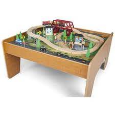 A working crane loads and unloads cargo from the train and a sturdy, molded plastic railroad track encircles the whole train table. 22 Best Wooden Train Set Tables Ideas Wooden Train Set Wooden Train Train Set