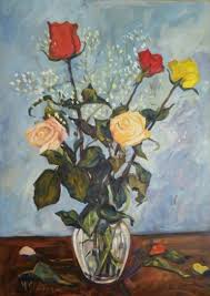 Flowers in a glass vase painting. Roses In A Glass Vase Painting By Maurizio Stroppa Saatchi Art