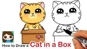 After drawing in the toes, you're technically done with drawing your cute, little kitty cat cartoon. How To Draw A Cute Cat In A Box Easy Youtube