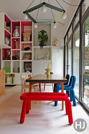 The Red Bench And Blue Chairs Are Part Of The Bold Series Designed By Big Game For Moustache Home Journal May Dining Room Nook Living Room Decor Bold Chairs