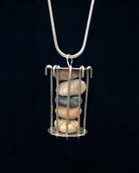 Natural Stone Stacked Cage Necklace No 157 Etsy Pebble Jewelry Beach Stones Jewelry Metal Jewelry