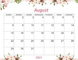Free Cute August 2021 Calendar Zhudamodel