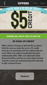 Gift cards 2014 | cafe rio mexican grill. Cafe Rio Free 5 Credit With My Rio Rewards App Download Vonbeau