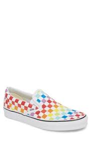 Black And Rainbow Checkered Vans Slip Ons Vans Classic Slip On In Rainbow True White Textile Modesens Vans Slip On Shoes Vans Classic Slip On Leather Shoes Woman