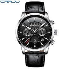 crrju new fashion men watches analog quartz wristwatches 30m waterproof chronograph sport date leather band watches montre homme style z hitch