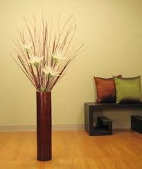 Living Room Brown Reddish Plywood Tube Living Room Vase With Big White Decorative Flowers And Branches As Decora Brown Floor Vase Tall Floor Vases Floor Vase