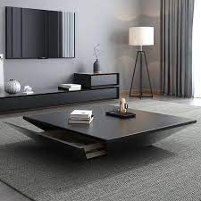 Modern Black Wood Coffee Table With Storage Square Drum Coffee Table With Drawer Centre Table Living Room Table Decor Living Room Living Room Coffee Table