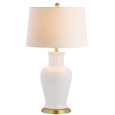 A white ceramic table lamp with chrome base and hardware. Jonathan Y Julian 29 In White Gold Ceramic Table Lamp Jyl4026a The Home Depot