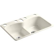 Kohler prolific workstation kitchen sink at amazon. Kohler Langlade Smart Divide Undermount Cast Iron 33 In 6 Hole Double Bowl Kitchen Sink In Biscuit K 6626 6u 96 The Home Depot